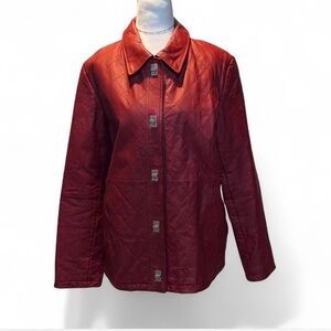 Red Leather Quilted Jacket Size Large